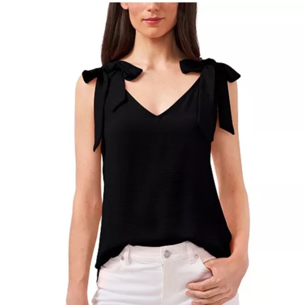 Adorable CeCe M black tie shoulder sleeveless blouse